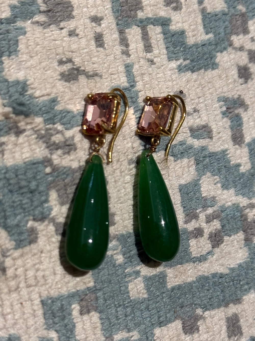 Theia Green Jade and pink crystal Ariana earrings